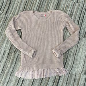 Pale pink girl’s sweater with gold heart ruffle hem S